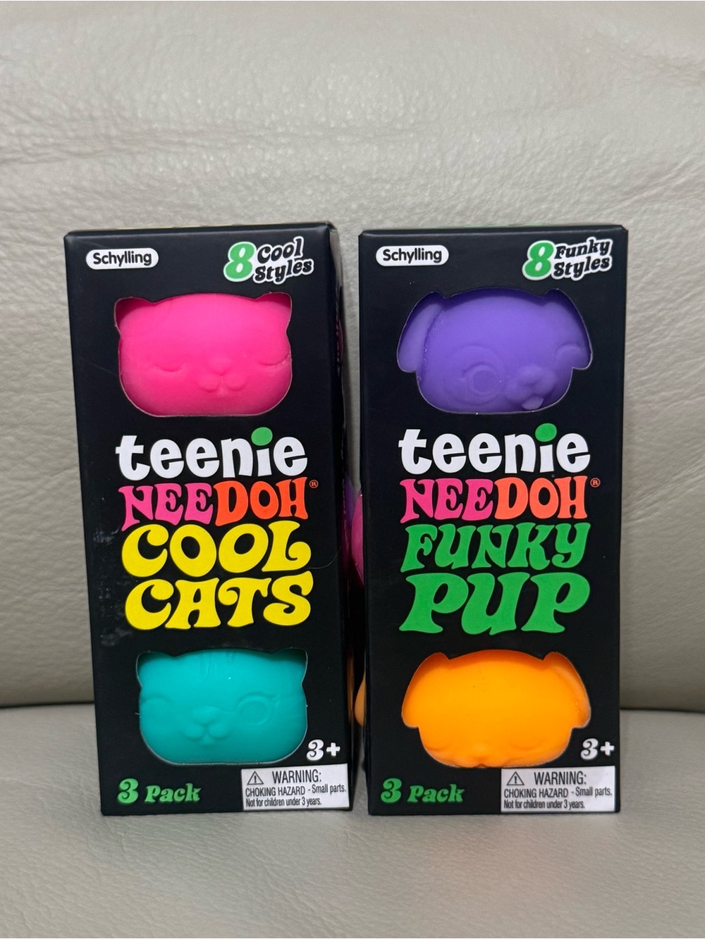 NEW 3 Pack Needoh Teenie Cool Cats + Teenie Funky Pups Squishy Pink Purple Blue